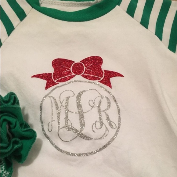 Monogram Ruffle Shirt Green & White Stripes - Picture 3 of 3